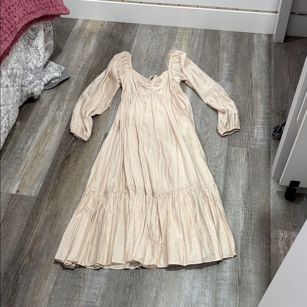 bohme Cream Maxi Dress with Long Puff Sleeves